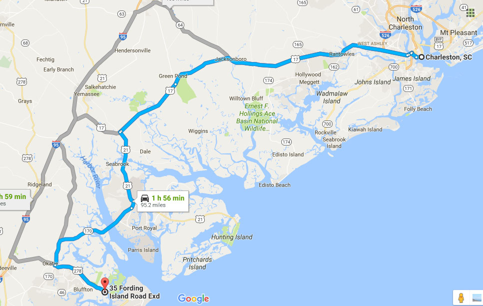 Directions from Charleston and Beaufort to Buckingham Landing